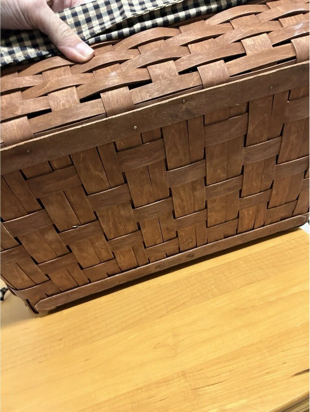 Longaberger Storage Solutions Large Serving Tray Basket Khaki Check Liner